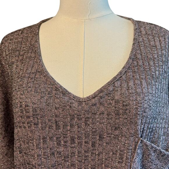 She + Sky Women Pullover Knit Crop Sweater SZ M Multicolor Metallic Oversized - Picture 2 of 8